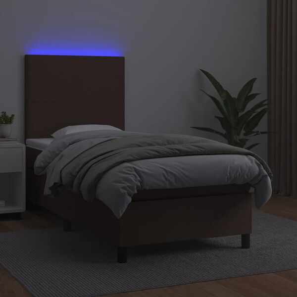 vidaXL Boxspringbett mit Matratze & LED Braun 80x200 cm Kunstleder