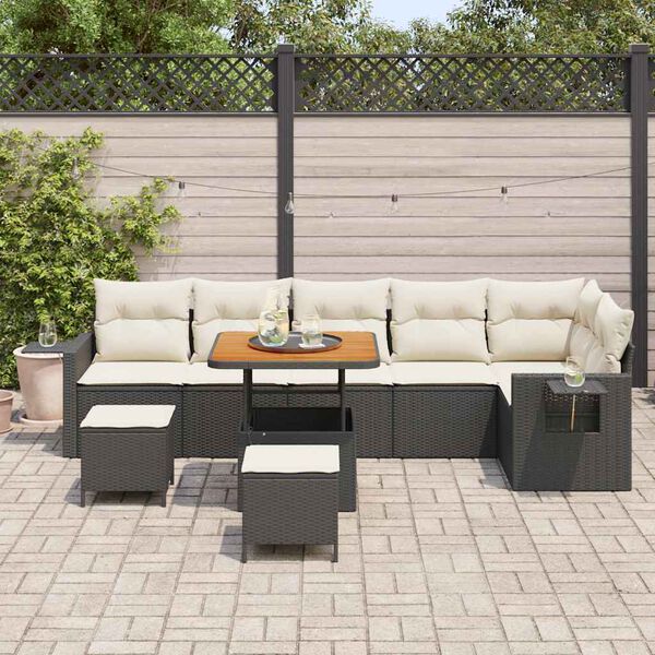 vidaXL Gartensofa-set mit Kissen 11 pcs Schwarz und Creme Poly-Rattan