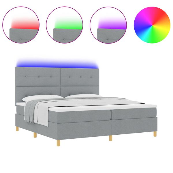 vidaXL LED Boxspringbett mit Matratze Hellgrau 200 x 200 cm Stoff