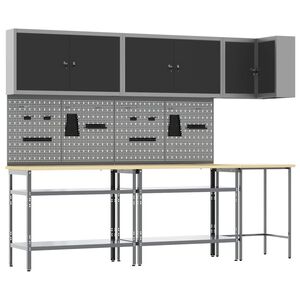 vidaXL Arbeitsschrankset mit Regal 10 Stk. Schwarz und Grau