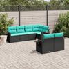 vidaXL 7-teiliges Gartensofa-Set mit Kissen, schwarzes Polyrattan