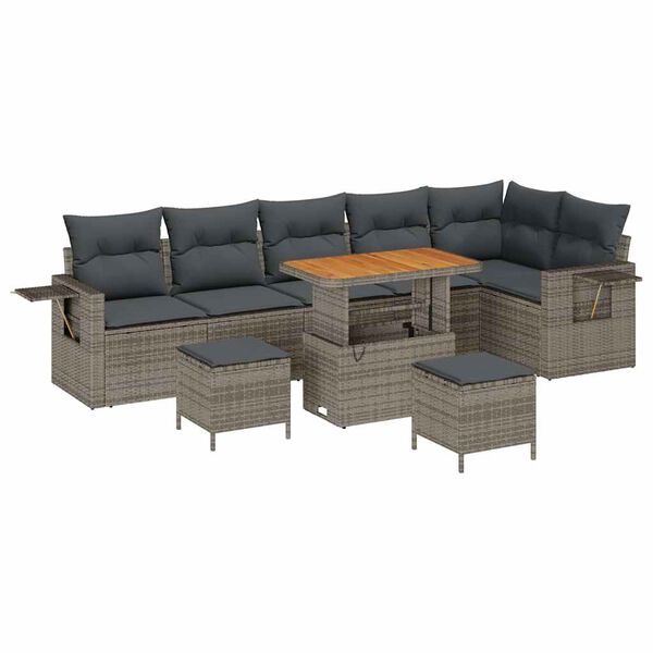 vidaXL Gartensofa-set mit Kissen 11 pcs Grau Poly-Rattan