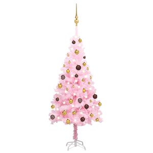 vidaXL K&uuml;nstlicher Weihnachtsbaum mit Beleuchtung & Kugeln Rosa 120cm