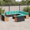 vidaXL 14-teiliges Gartensofa-Set mit Kissen, schwarzes Polyrattan