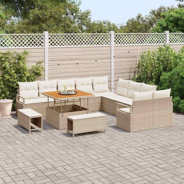vidaXL Garten-Sofa-Set mit Kissen 13 pcs Beige Poly Rattan