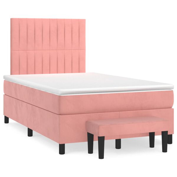 vidaXL Boxspringbett mit Matratze Rosa 120x200 cm Samt