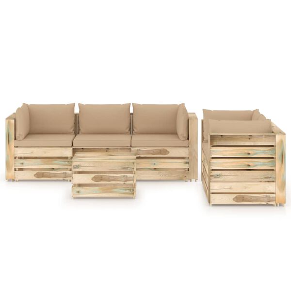 vidaXL 6-tlg. Garten-Lounge-Set mit Kissen Gr&uuml;n Impr&auml;gniertes Holz
