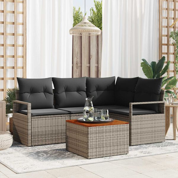 vidaXL Gartensofa-set mit Speicher 5 pcs Grau Poly-Rattan