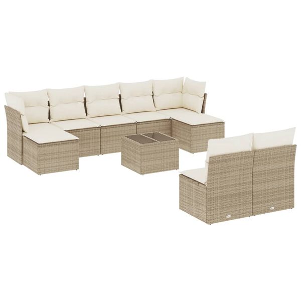 vidaXL 10-tlg. Garten-Sofagarnitur mit Kissen Beige Poly Rattan