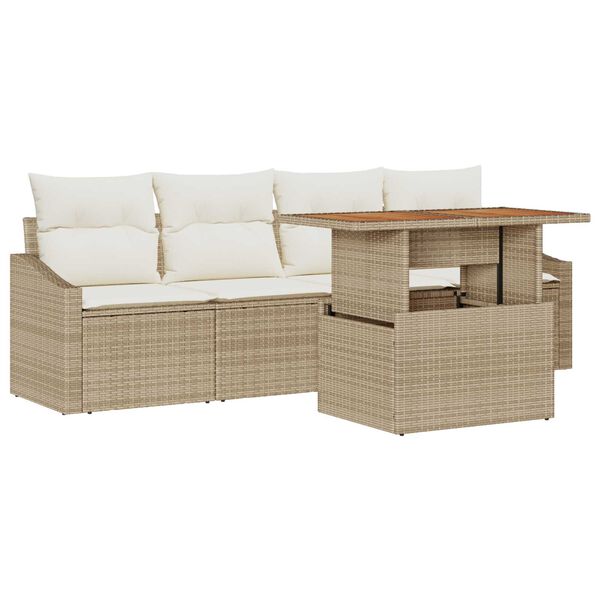 vidaXL Garten-Sofa-Set mit Kissen 5 pcs Beige Poly Rattan