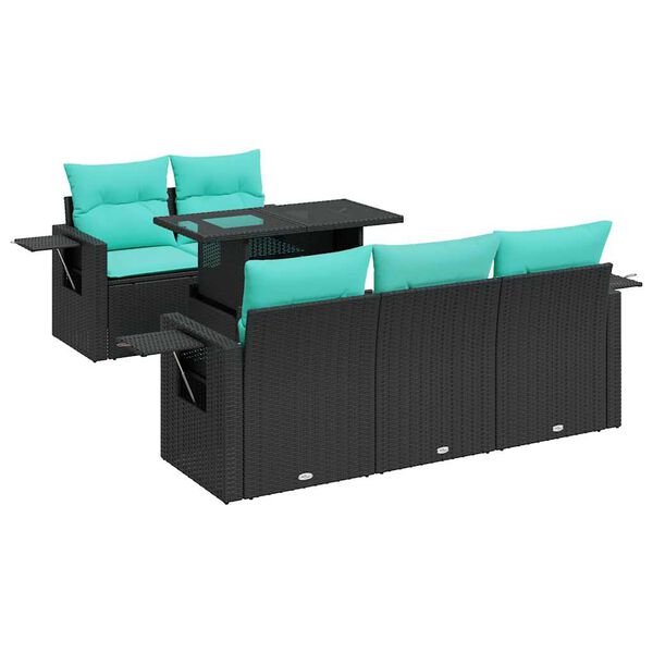 vidaXL 6-tlg. Garten-Sofagarnitur mit Kissen Schwarz Poly Rattan Akazie