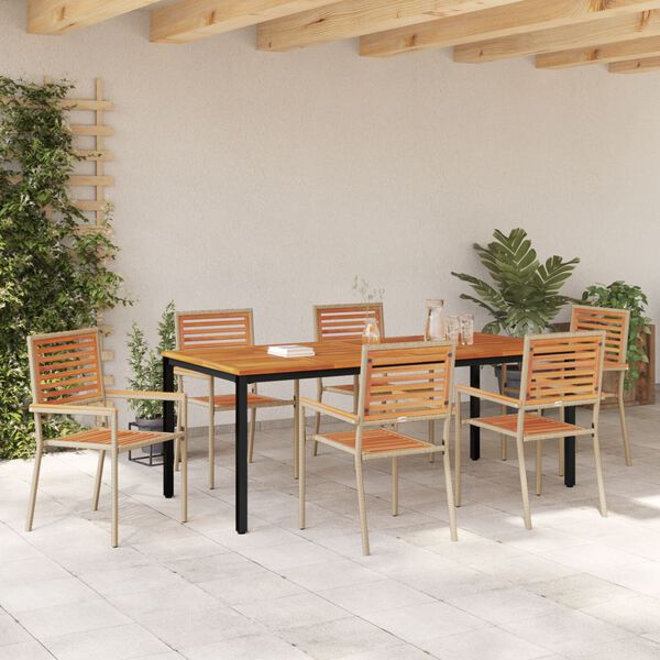 vidaXL Garten Essgruppe 7 pcs Beige und Braun Poly-Rattan
