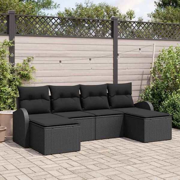 vidaXL Sofa Set mit Kissen mit Speicher 6 pcs Schwarz Poly-Rattan