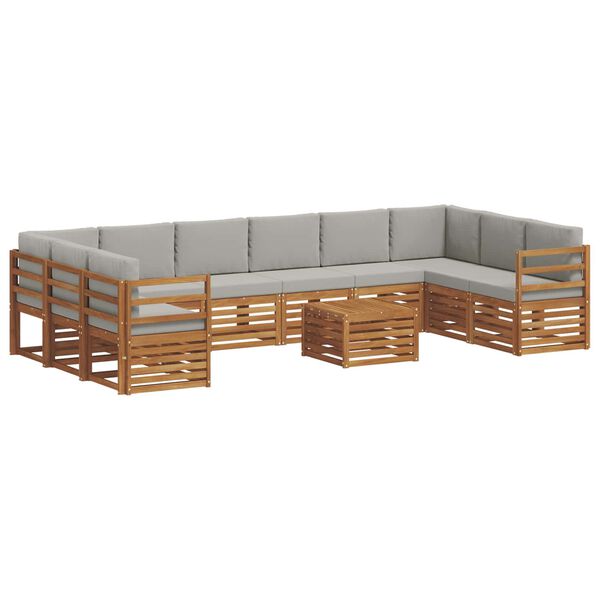 vidaXL Ecksofa Set 11 pcs Nat&uuml;rlich und Hellgrau Massivholz Akazie
