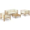 vidaXL 5-tlg. Garten-Lounge-Set mit Cremewei&szlig;en Kissen Bambus