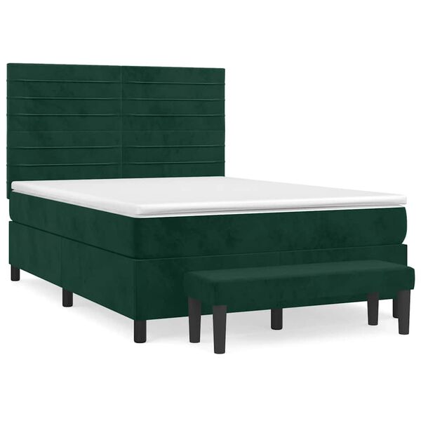 vidaXL Boxspringbett mit Matratze Dunkelgr&uuml;n 140x200 cm Samt