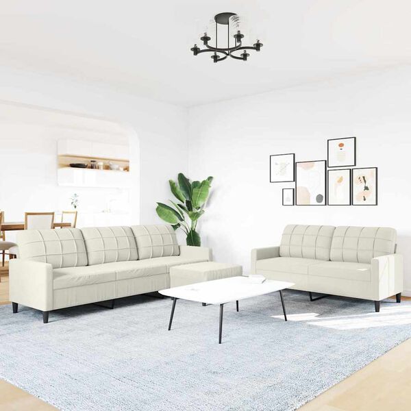 vidaXL 3-tlg. Sofagarnitur mit Kissen Creme Samt