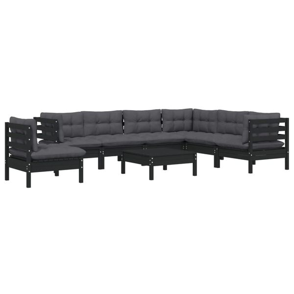 vidaXL 8-tlg. Garten-Lounge-Set mit Kissen Schwarz Massivholz Kiefer