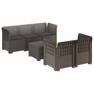 vidaXL 5-Sitzer Gartensofa mit Kissen Rattan-Look PP Hellgrau