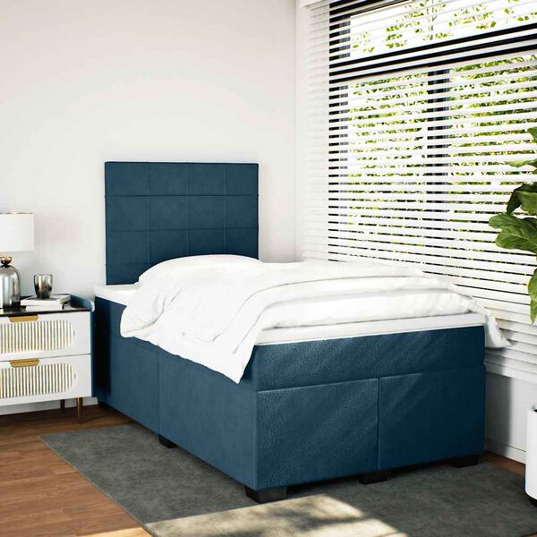 vidaXL Boxspringbett mit Matratze Blau 120x200 cm Samt
