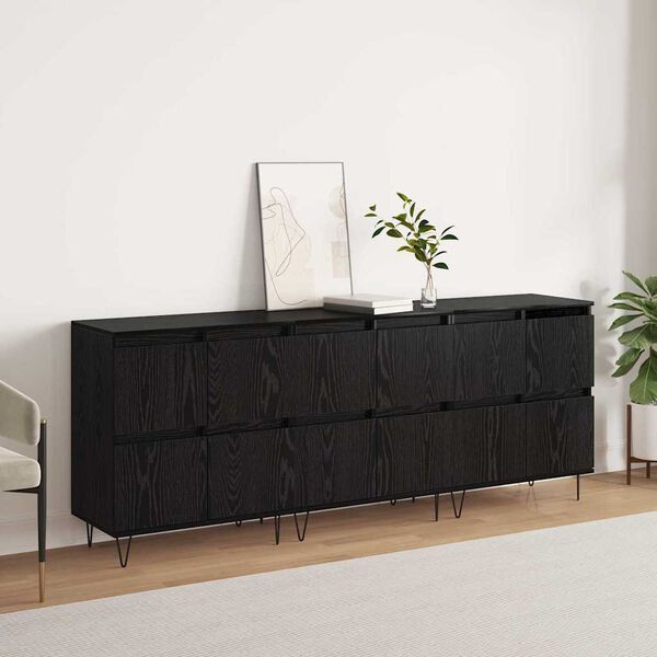 vidaXL Sideboards 3 pcs Schwarz Eichen-Optik 180 x 35 x 70 cm