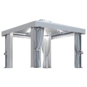 vidaXL Pavillon mit Vorh&auml;ngen & LED-Lichterkette 3x3 m Cremewei&szlig;