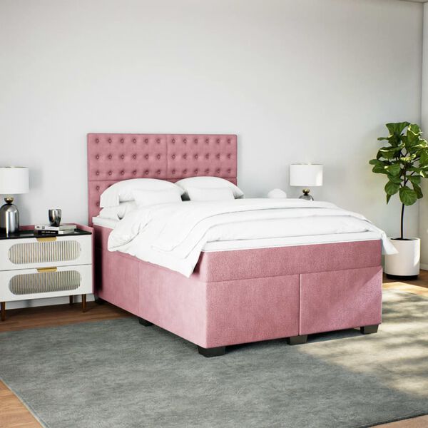 vidaXL Boxspringbett mit Matratze Rosa 160x200 cm Samt
