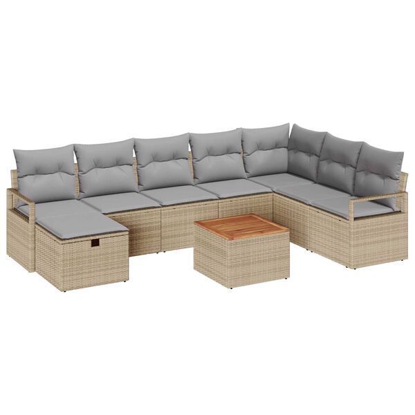 vidaXL Garten-Sofa-Set mit Kissen mit Speicher 9 pcs Beige Poly Rattan