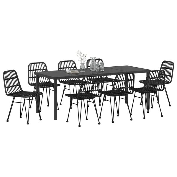 vidaXL Garten Essgruppe 9 pcs Schwarz Pulverbeschichteter Stahl
