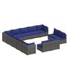 vidaXL 13-tlg. Garten-Lounge-Set mit Kissen Grau Poly Rattan