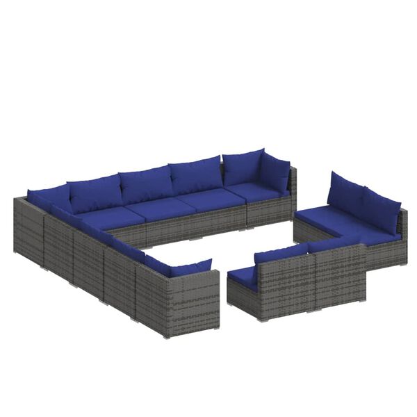 vidaXL 13-tlg. Garten-Lounge-Set mit Kissen Grau Poly Rattan