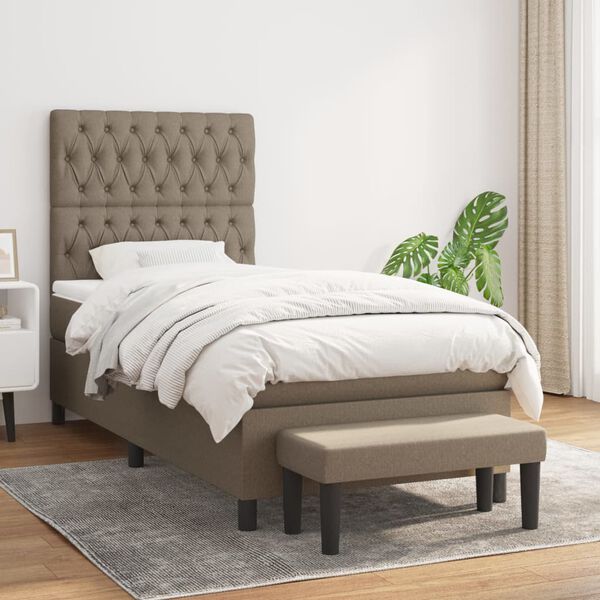 vidaXL Boxspringbett mit Matratze Taupe 100x200 cm Stoff