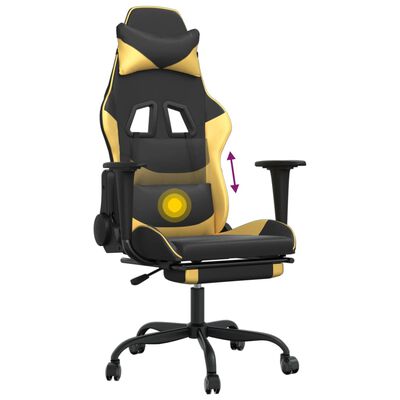vidaXL Gaming-Stuhl mit Massage & Fußstütze Schwarz Golden Kunstleder