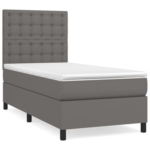 vidaXL Boxspringbett mit Matratze Grau 90x190 cm Kunstleder