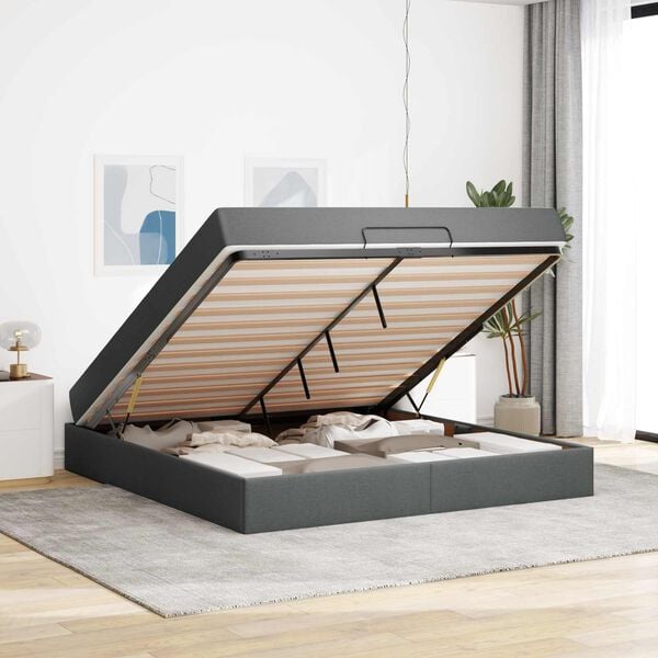 vidaXL Bettgestell mit Matratze mit Matratze 2 pcs Dunkelgrau Stoff