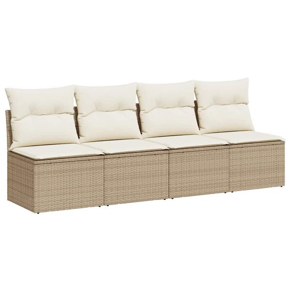 vidaXL Gartensofa mit Kissen 4-Sitzer Beige Poly Rattan