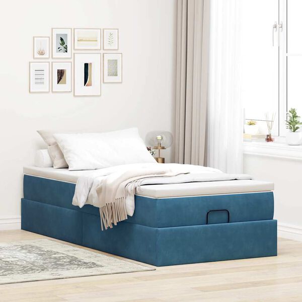 vidaXL Ottoman-Bett mit Matratze Dunkelblau 90x200 cm Samt