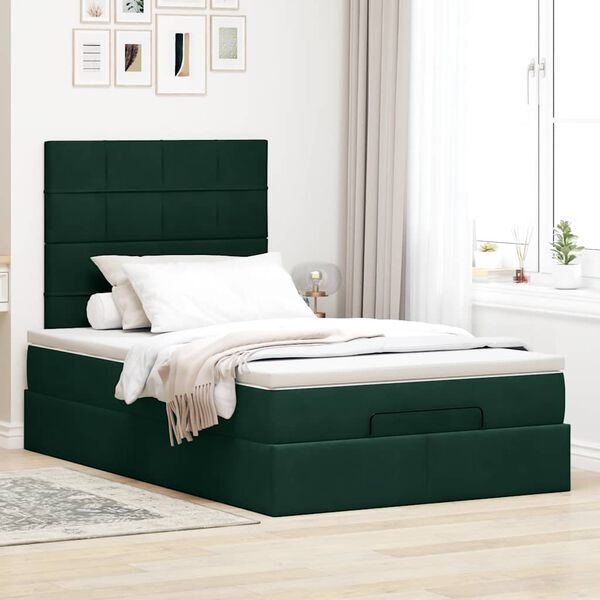 vidaXL Ottoman-Bett mit Matratzen Dunkelgr&uuml;n 120x200 cm Samt