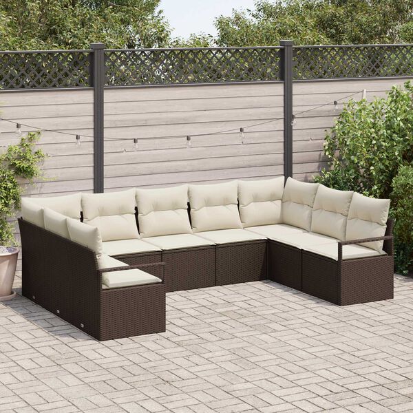 vidaXL Sofa Set mit Kissen 9 pcs Braun Poly-Rattan