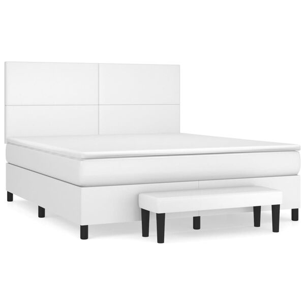 vidaXL Boxspringbett mit Matratze Wei&szlig; 160x200 cm Kunstleder