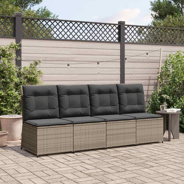 vidaXL Garten-Sofa mit Kissen Grau Poly-Rattan