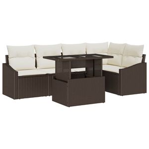 vidaXL Garten-Sofa-Set mit Kissen mit Speicher 6 pcs Braun und Creme