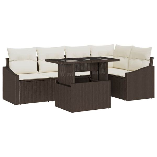 vidaXL Garten-Sofa-Set mit Kissen mit Speicher 6 pcs Braun und Creme
