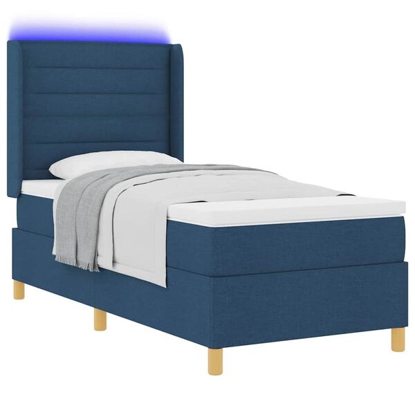 vidaXL Boxspringbett mit Matratze mit LED Blau 90 x 190 cm Stoff