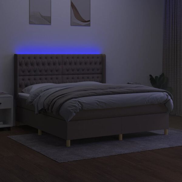 vidaXL Boxspringbett mit Matratze & LED Taupe 180x200 cm Stoff