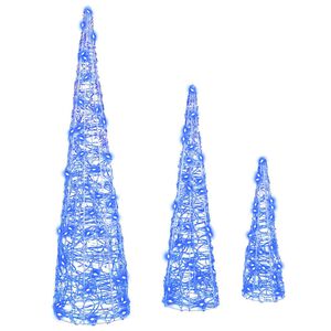 vidaXL Weihnachtsbaum 3 Stk. Blau 20 x 20 x 80 cm Acryl 90 LEDs