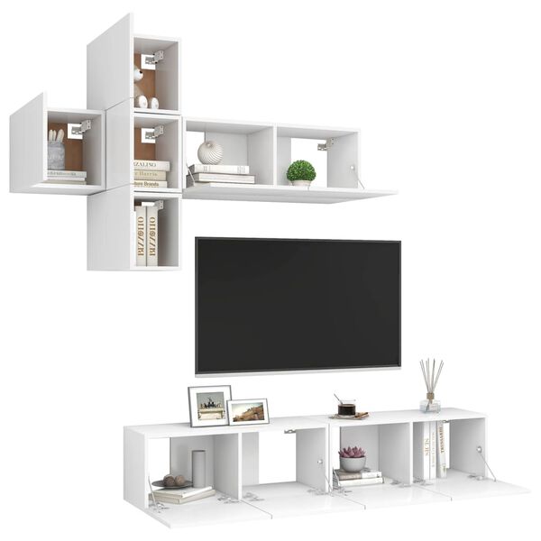 vidaXL 7-tlg. TV-Schrank-Set Wei&szlig; Holzwerkstoff