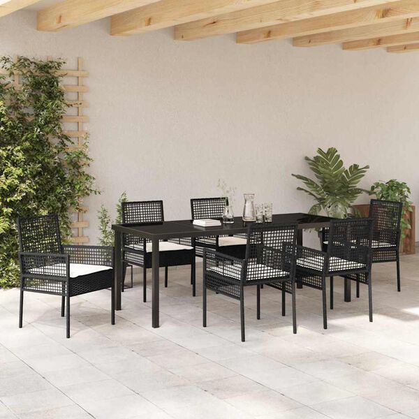 vidaXL Garten Essgruppe mit Kissen 7 pcs Schwarz Poly-Rattan