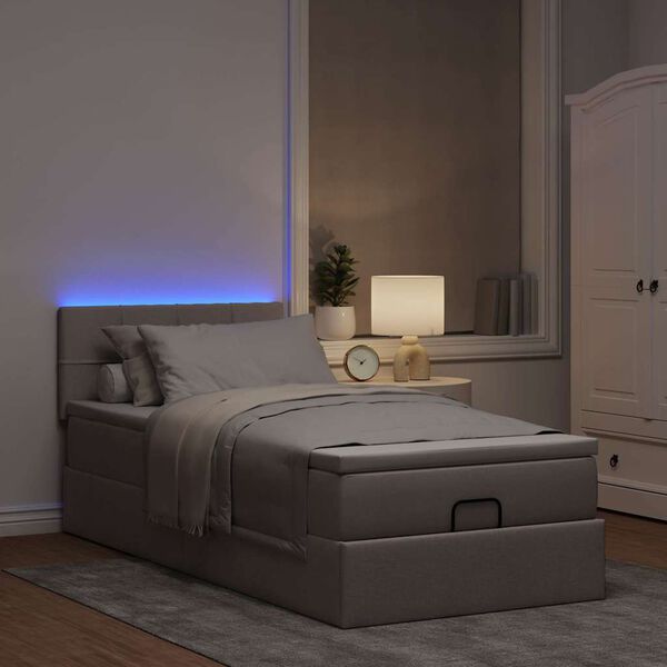 vidaXL Ottoman-Bett mit Matratze & LEDs Taupe 100x200 cm Stoff