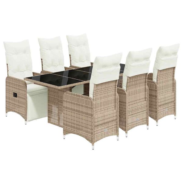 vidaXL 7-tlg. Garten-Bistro-Set mit Kissen Braun Poly Rattan
